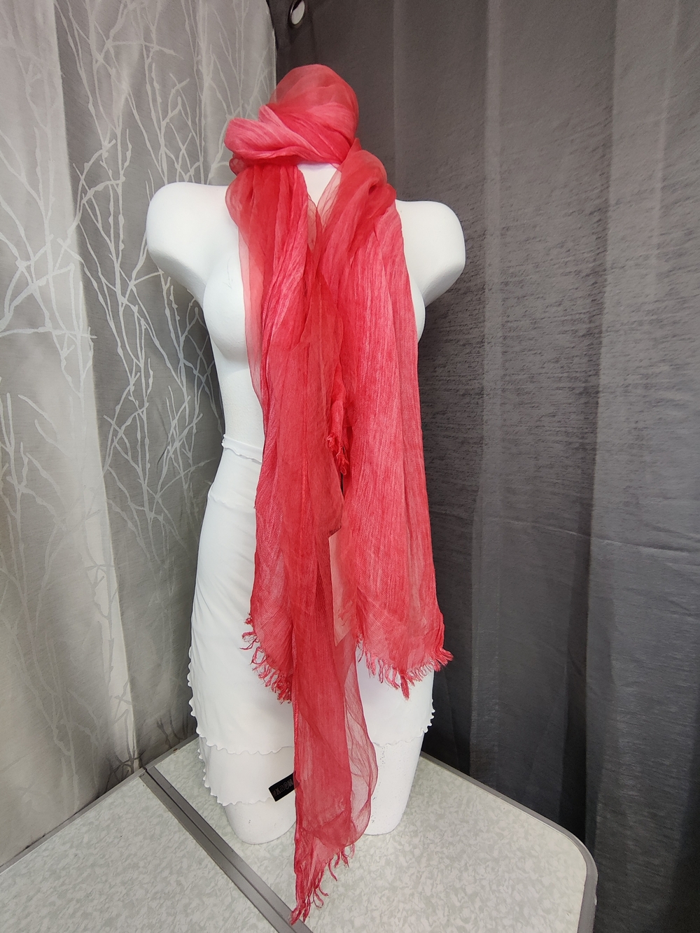 Naturally Knotty 50% Silk 50% Cotton Sheer Scarf Wrap Pink Red 26x73